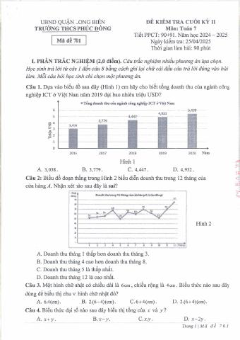 Đề thi Học kì 2 Toán 7 năm 2024-2025 trường THCS Phúc Đồng (Hà Nội)